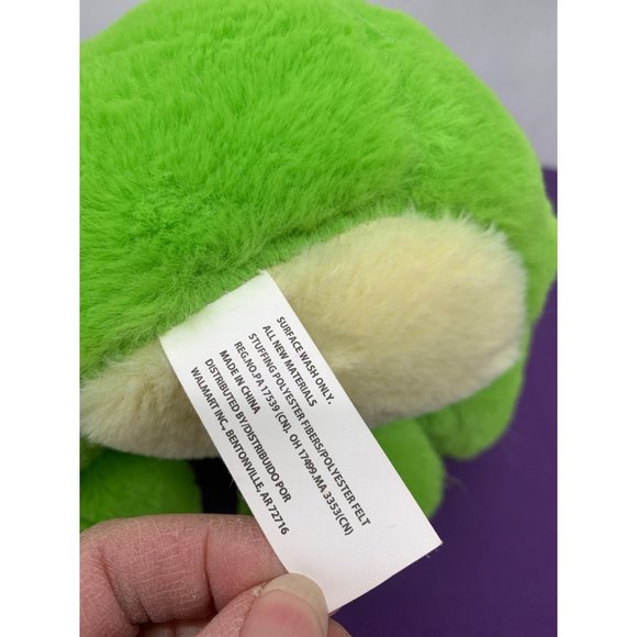 Walmart Green Frog Pink Bow Bunny Ears Easter 14.5 Inch Plastic Eyes Plush Stuff - Picture 6 of 11